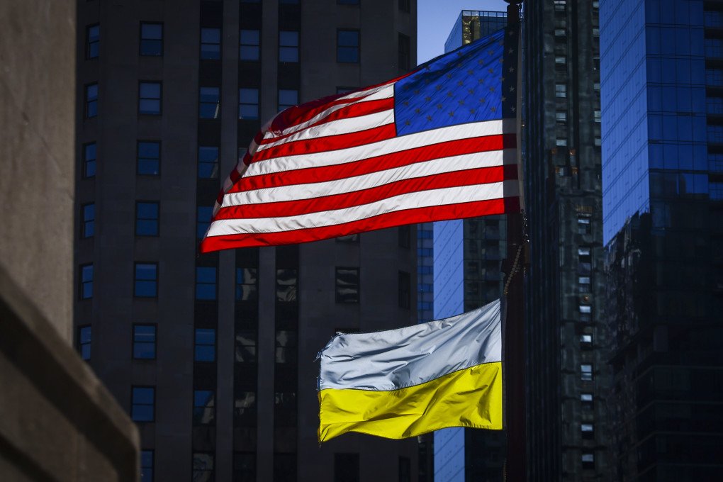 U.S.A. and Ukraine flags are seen in the center of Chicago, Illinois, United States, on October 14, 2022. (Photo by Beata Zawrzel via Getty Images) U.S.A. and Ukraine flags are seen in the center of Chicago, Illinois, United States, on October 14, 2022. (Photo by Beata Zawrzel via Getty Images)