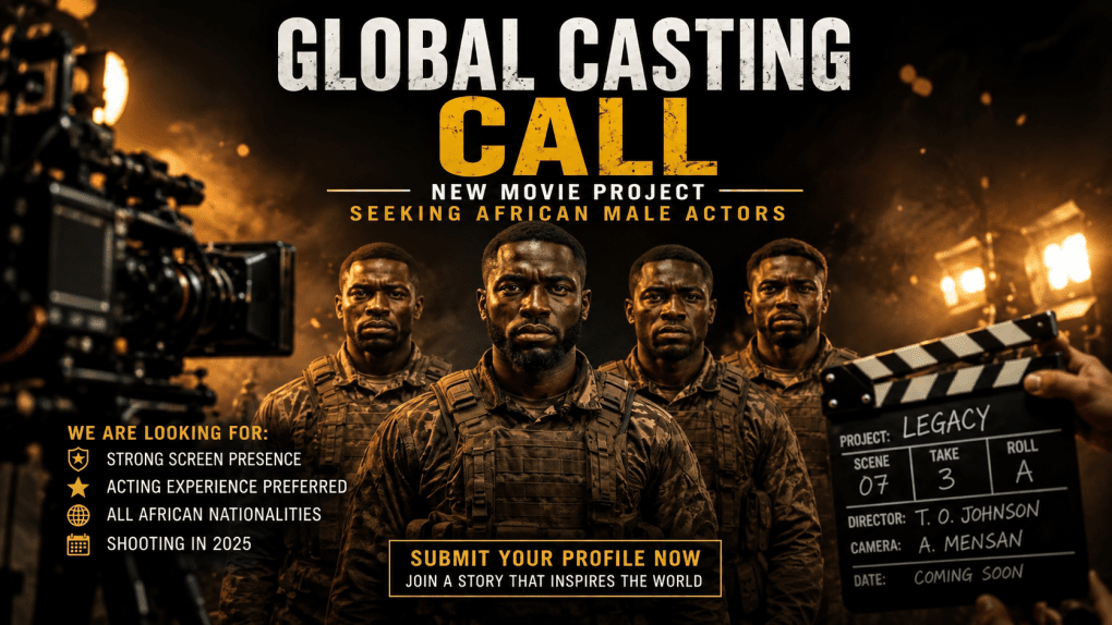 Facebook ad posing as a movie casting call seeking African male actors. (Source: Code for Africa)