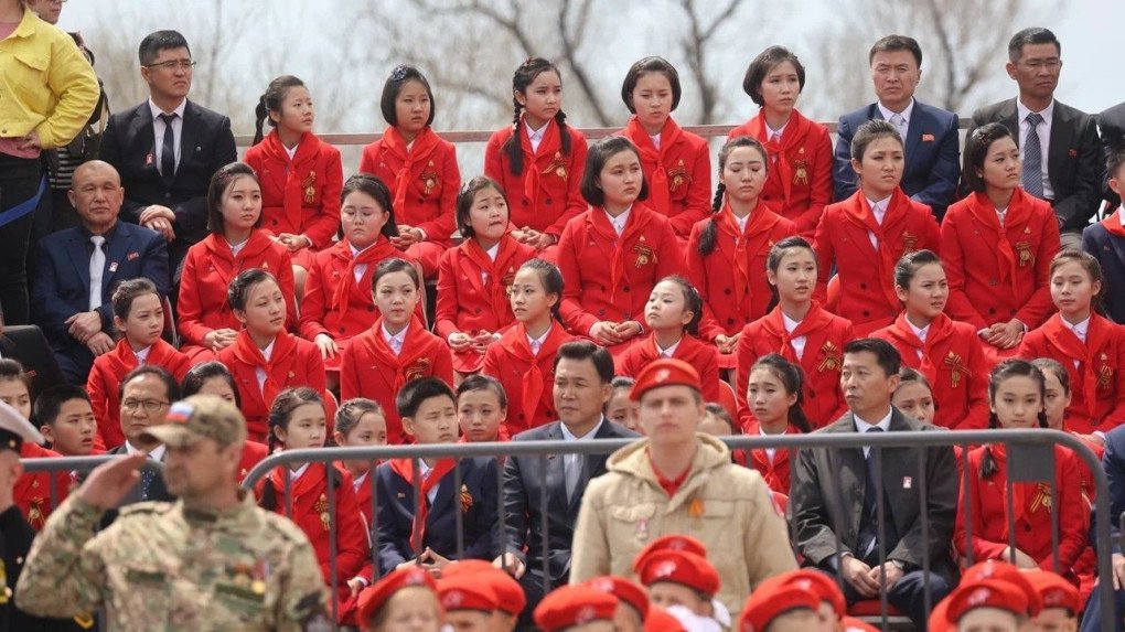 North Korean school delegation during the Russian “military parade” in Vladivostok, Russia, on May 4, 2025. (Source: Government of Primorsky Krai) North Korean school delegation during the Russian “military parade” in Vladivostok, Russia, on May 4, 2025. (Source: Government of Primorsky Krai)