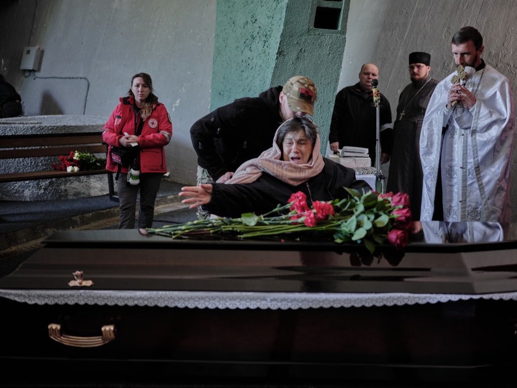 Family mourns the loss of Danylo Khudia and his parents, Oleh and Viktoriia Khudia at the Kyiv Crematorium on April 28, 2025. (Photo: Joshua Olley) Family mourns the loss of Danylo Khudia and his parents, Oleh and Viktoriia Khudia at the Kyiv Crematorium on April 28, 2025. (Photo: Joshua Olley)
