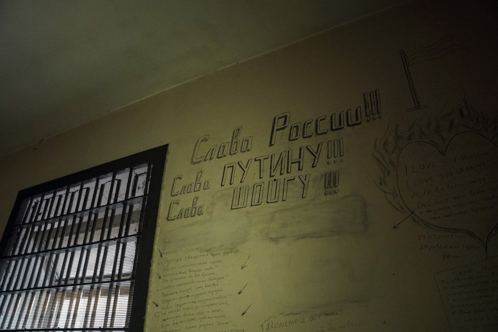 Pro-Russian inscriptions are seen on the wall at a preliminary detention centre, which is believed to have been used by Russian forces to jail and torture civilians on November 14, 2022 in Kherson, Ukraine. Photo by Taras Ibragimov/Suspilne Ukraine/JSC “UA: PBC"/Global Images Ukraine via Getty Images. Pro-Russian inscriptions are seen on the wall at a preliminary detention centre, which is believed to have been used by Russian forces to jail and torture civilians on November 14, 2022 in Kherson, Ukraine. Photo by Taras Ibragimov/Suspilne Ukraine/JSC “UA: PBC"/Global Images Ukraine via Getty Images.