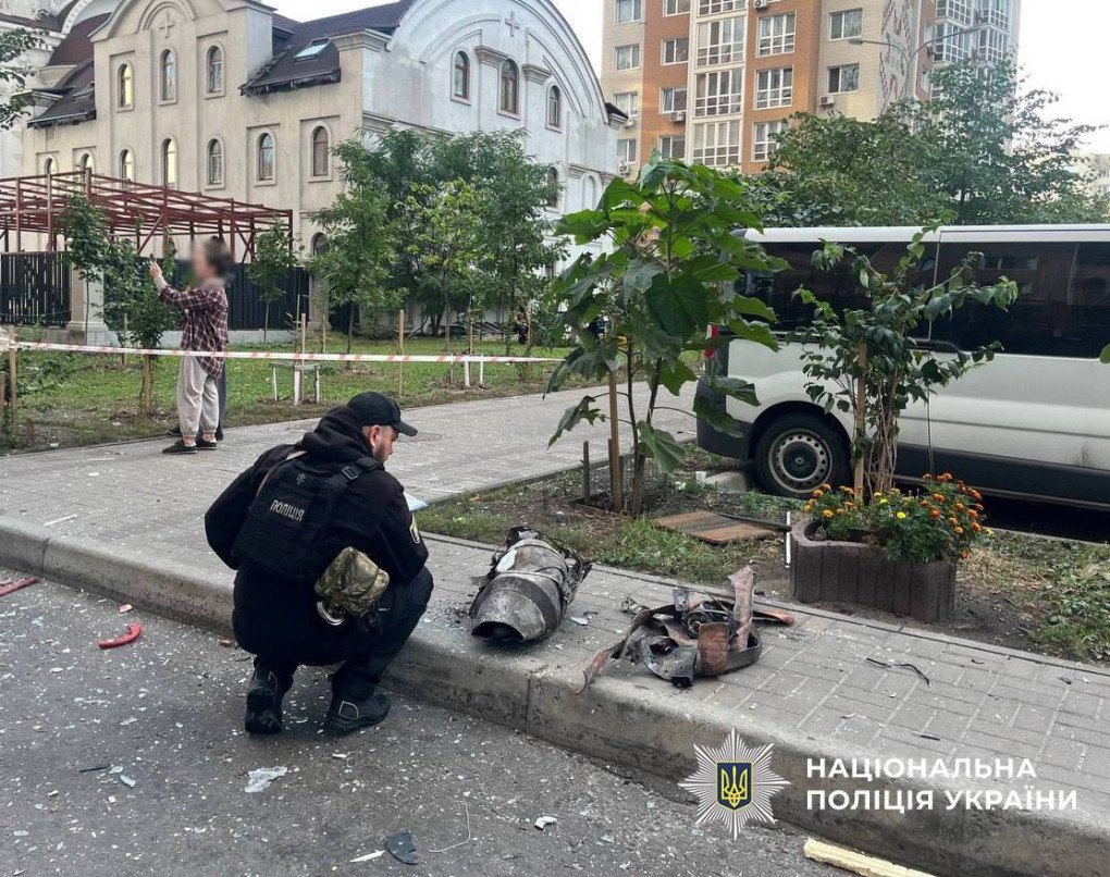 A police officer examines debris following a Russian drone attack on Kyiv. (Source: National Police of Ukraine) A police officer examines debris following a Russian drone attack on Kyiv. (Source: National Police of Ukraine)