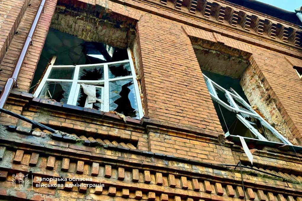 Shattered windows and damage to a building following a Russian attack on Zaporizhzhia. (Source: Zaporizhzhia Regional Military Administration)