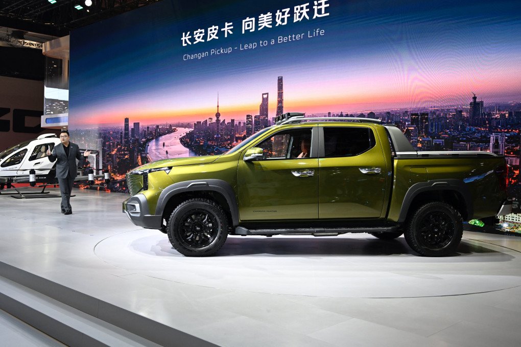 A Changan Hunter pickup is displayed during the 21st Shanghai International Automobile Industry Exhibition at the National Exhibition and Convention Center in Shanghai on April 24, 2025.
