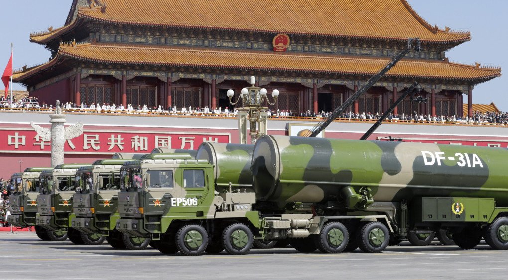 Military vehicles carrying DF-31A long-range missiles drive past the Tiananmen Gate during a military parade on September 3, 2015, in Beijing, China. (Source: Getty Images) Military vehicles carrying DF-31A long-range missiles drive past the Tiananmen Gate during a military parade on September 3, 2015, in Beijing, China. (Source: Getty Images)