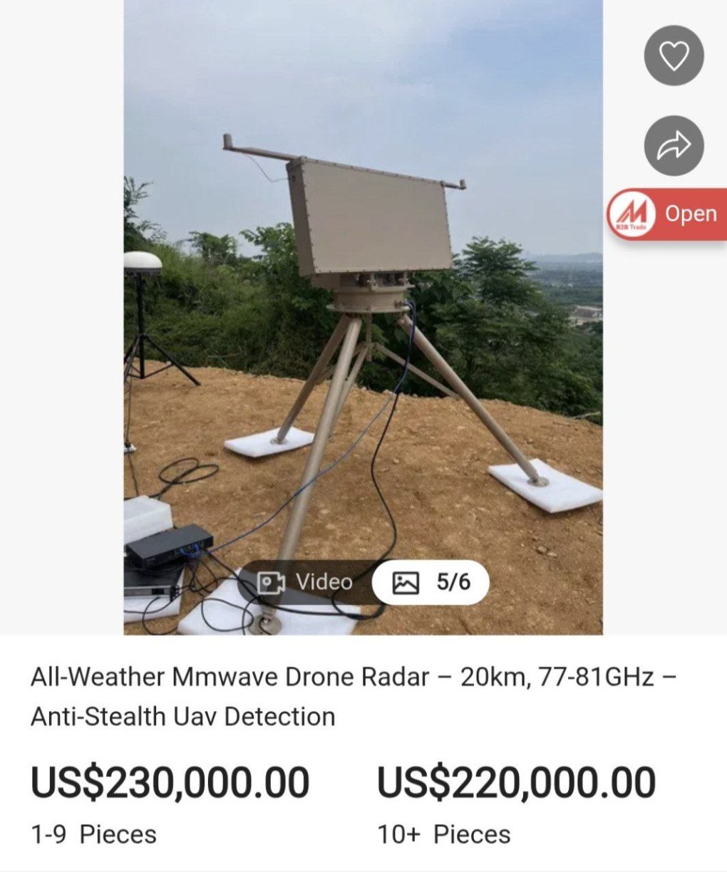 Chinese all-weather drone radar system advertised online for $220,000–230,000. (Source: Potuzhnyi Informator)