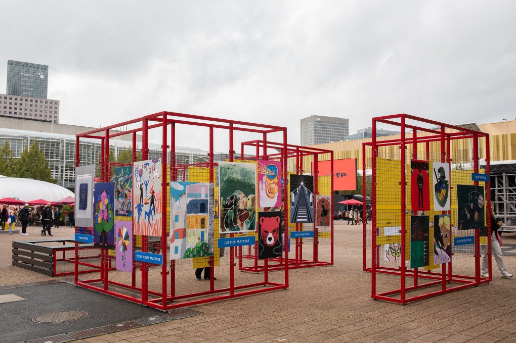 An exhibition of Ukrainian-themed posters works in the open air during the 75th Frankfurt Book Fair on October 20, 2023 in Frankfurt am Main, Germany. Photo by Dmytro Bartosh/Global Images Ukraine via Getty Images