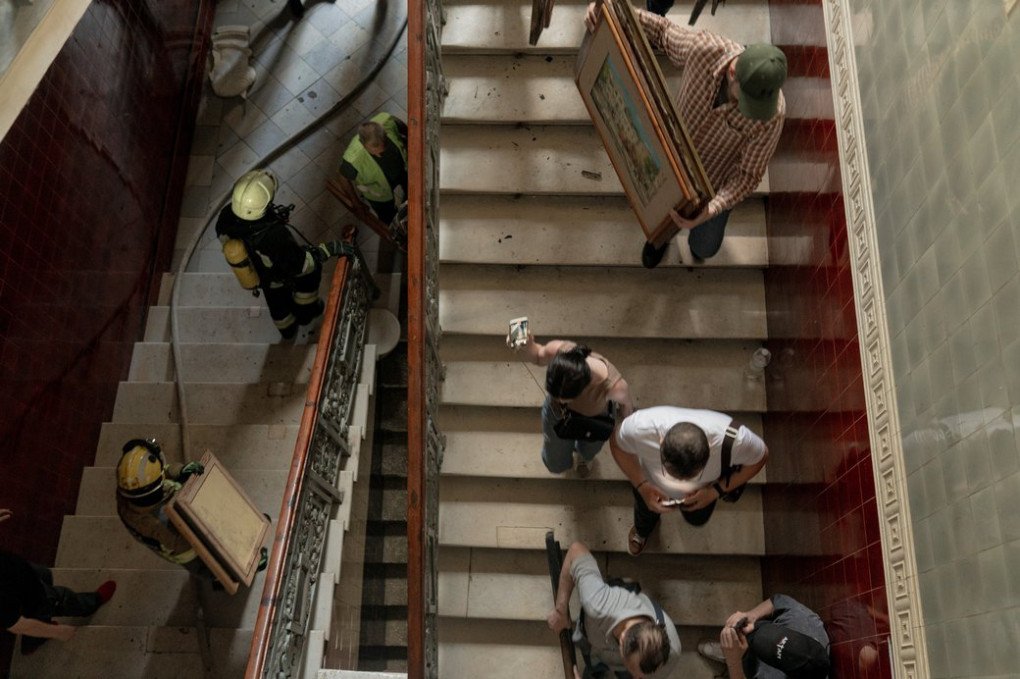 Rescue of paintings at the Kharkiv Art Museum from a fire following Russian strike on June 14, 2026. (Suspilne Kharkiv) Rescue of paintings at the Kharkiv Art Museum from a fire following Russian strike on June 14, 2026. (Suspilne Kharkiv)