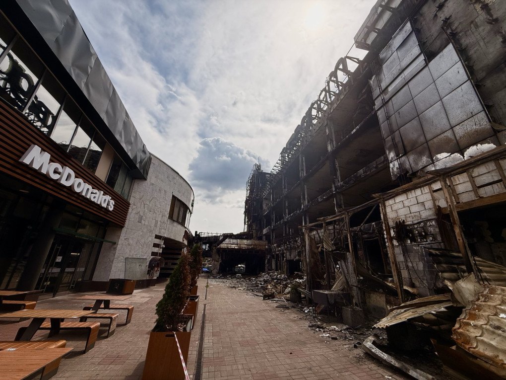 The exterior of a McDonald’s restaurant in Kyiv stands adjacent to a heavily charred building damaged by air strikes. (Source: X / Laura Loomer) The exterior of a McDonald’s restaurant in Kyiv stands adjacent to a heavily charred building damaged by air strikes. (Source: X / Laura Loomer)