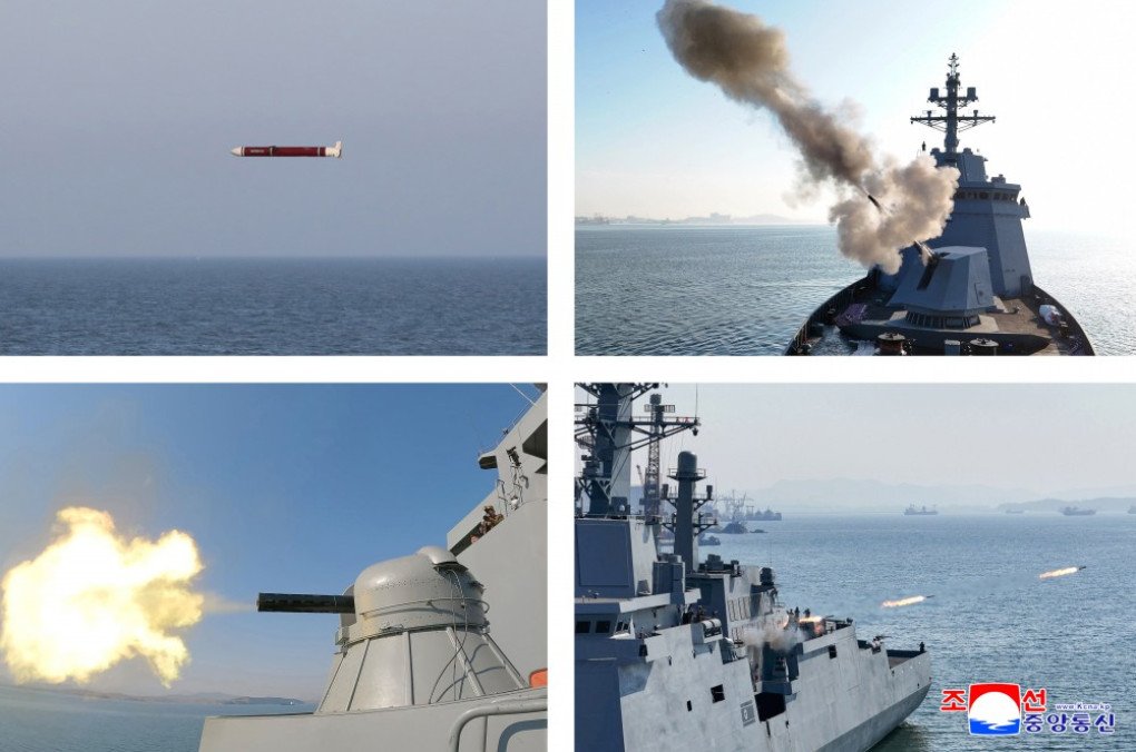 Live-fire tests of missile and artillery systems of a new North Korean 5,000-ton multi-role destroyer Choe Hyon, April 30, 2025. (Source: KCNA) Live-fire tests of missile and artillery systems of a new North Korean 5,000-ton multi-role destroyer Choe Hyon, April 30, 2025. (Source: KCNA)