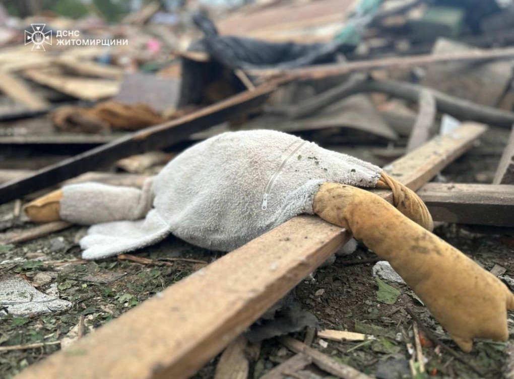 Aftermath of a Russian combined drone and missile strike on Zhytomyr region, where three children were killed, May 25, 2025. (Source: SES)