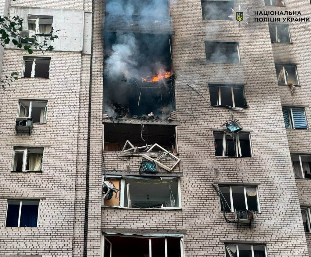 A residential building in Kyiv’s Pecherskyi district burns after being struck by a Russian drone on September 25, 2026. (Source: National Police of Ukraine) A residential building in Kyiv’s Pecherskyi district burns after being struck by a Russian drone on September 25, 2026. (Source: National Police of Ukraine)