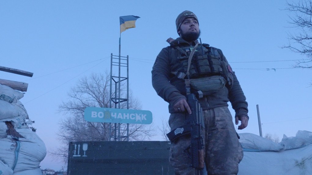 206th Battalion defender Bohdan Patel positioned at the Ukrainian border. December 2022, Vovchansk, Kharkiv Oblast. (Photo: Xackery Irving)