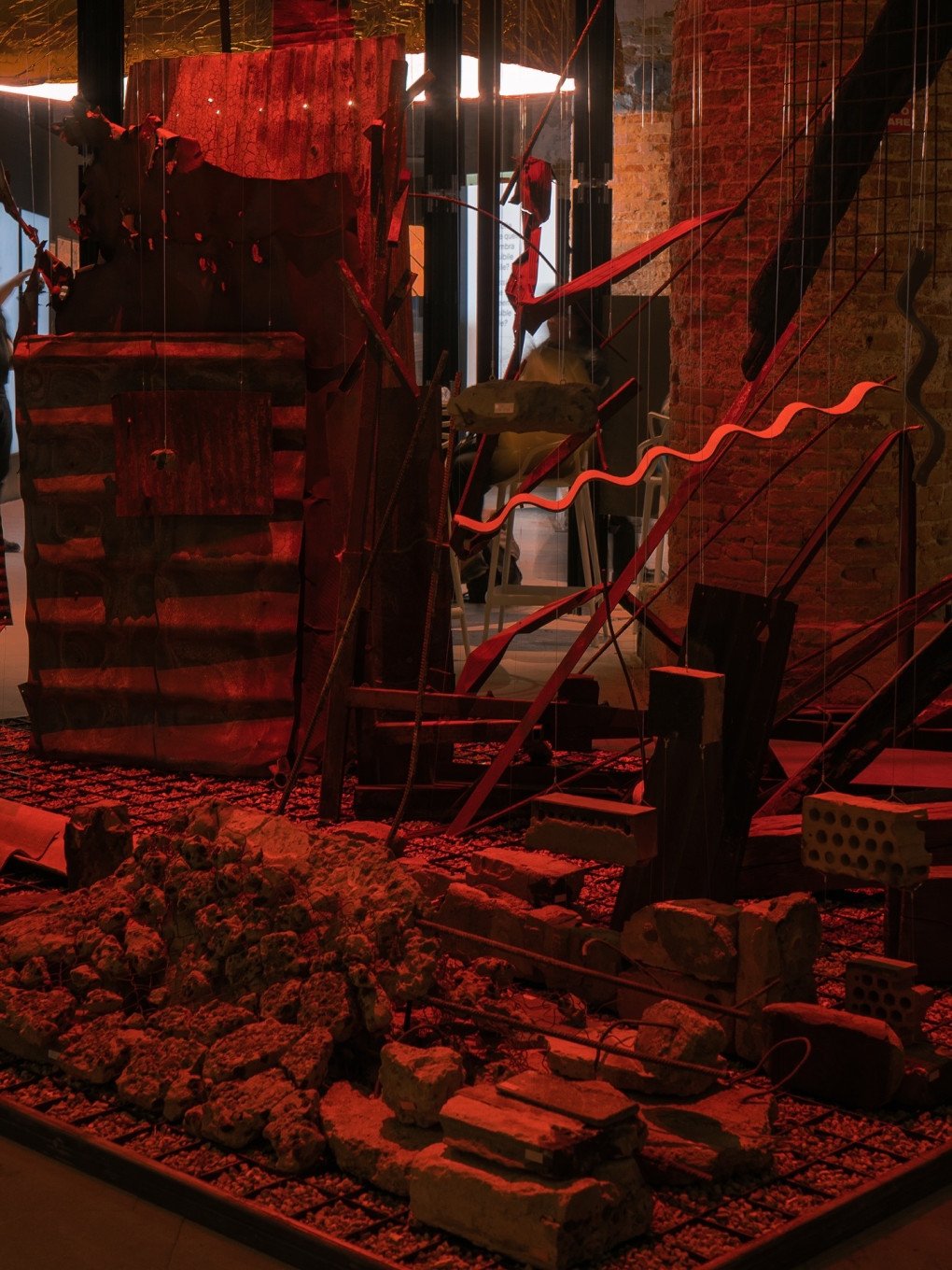 Artworks at the Venice Biennale's Artificial section, depicting the fractured remains of war-torn Ukraine, highlighting the fusion of physical and digital mediums. (Photo: Ivanna Lipych)