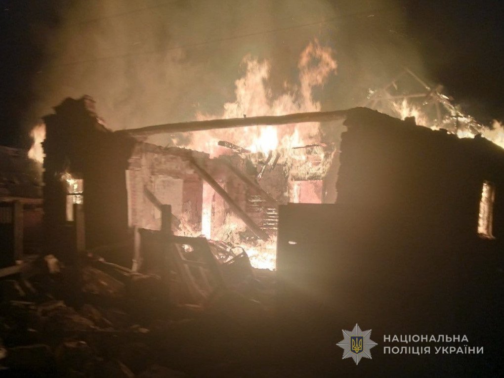 Residential property set ablaze as a result of Russian shelling in the Sumy region, leaving the building severely damaged. (Photo: Sumy Region Police)