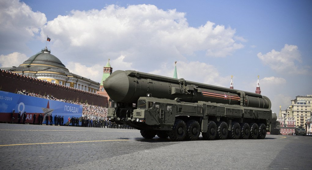 Russian Topol-M intercontinental ballistic missiles pass through Red Square in Moscow on May 7, 2019. (Source: Getty Images)