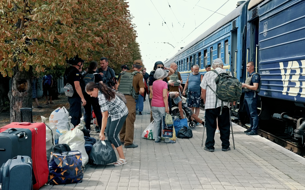 Pokrovsk residents evacuation on a train as Russian troops advance. Pokrovsk residents evacuation on a train as Russian troops advance.