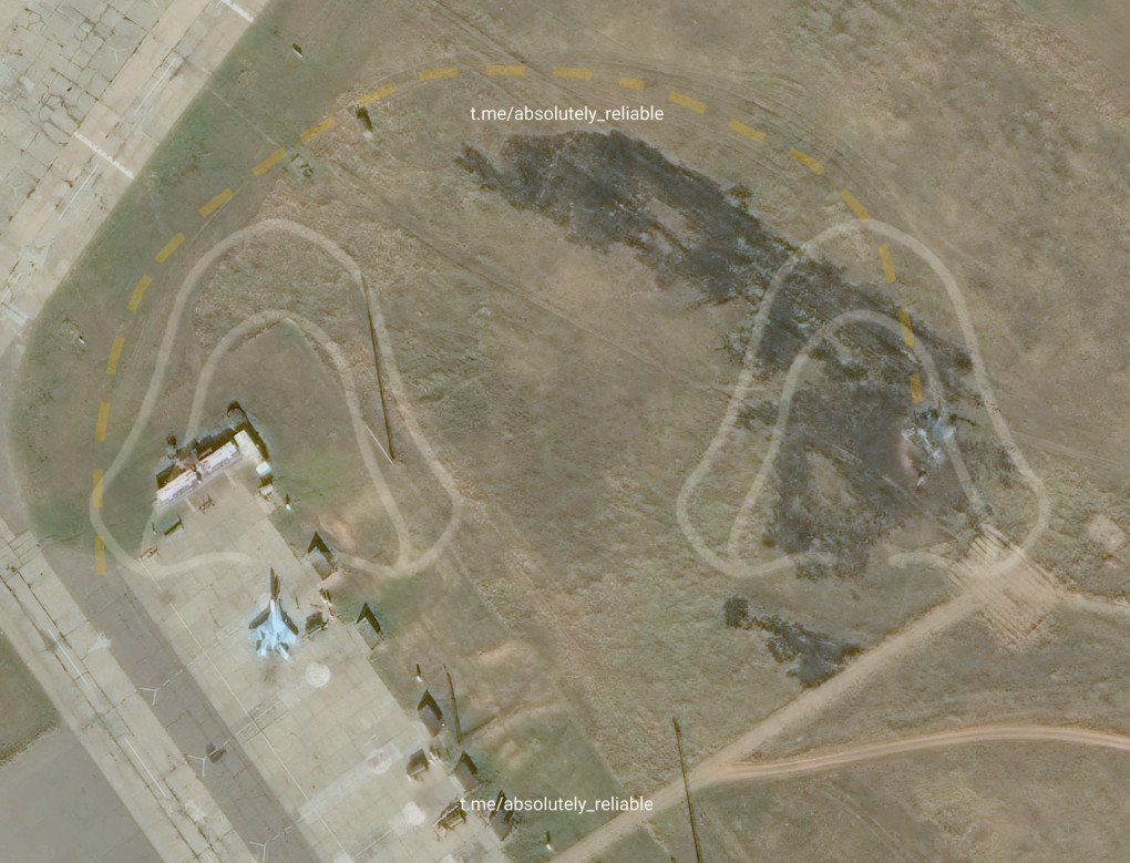 Satellite imagery showing a destroyed Russian Su-57 fighter jet at the Akhtubinsk airfield in Russia’s Astrakhan region, October 29, 2026. (Source: absolutely_reliable/Telegram) Satellite imagery showing a destroyed Russian Su-57 fighter jet at the Akhtubinsk airfield in Russia’s Astrakhan region, October 29, 2026.