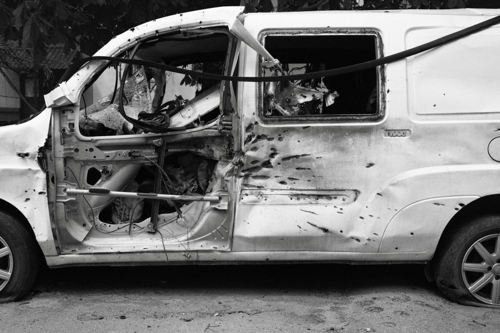 A freshly destroyed civilian car after a Russian drone attack. Kherson, Ukraine, May 2026. Photo: Joshua Olley / UNITED24 Media.e
