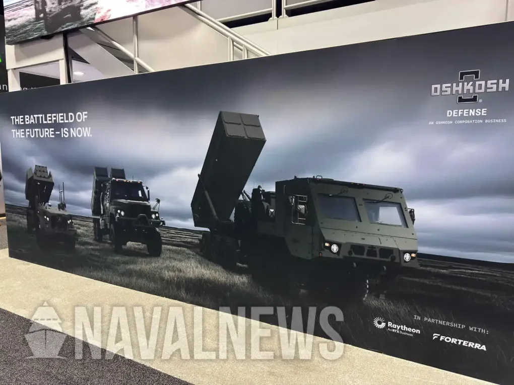 Poster featuring Oshkosh’s FMAV family of autonomous launch vehicles displayed at AUSA 2025. (Photo: Naval News) Poster featuring Oshkosh’s FMAV family of autonomous launch vehicles displayed at AUSA 2025. (Photo: Naval News)