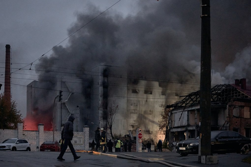 A warehouse burns in Kyiv following a Russian rocket attack on October 25, 2025. (Source: Kostiantyn Liberov/Libkos/Getty Images)