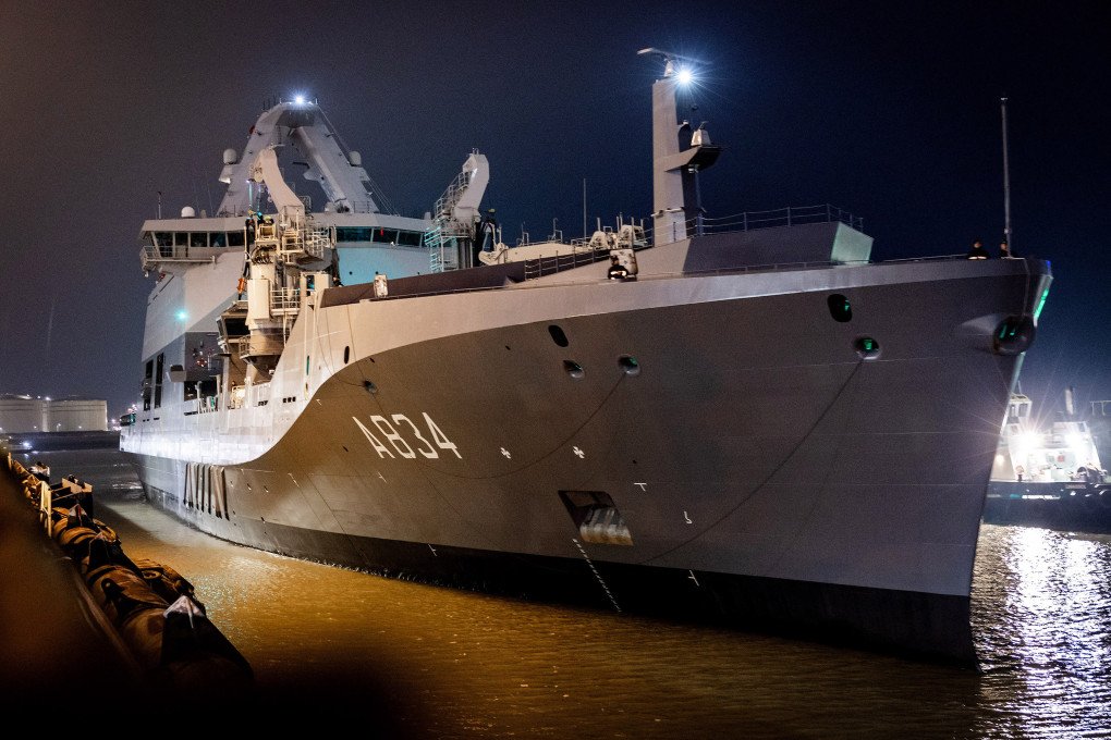 The Den Helder, the new supply ship of the Royal Netherlands Navy, arrives at the port in Vlissingen-Oost on December 13, 2024. (Source: Getty Images) The Den Helder, the new supply ship of the Royal Netherlands Navy, arrives at the port in Vlissingen-Oost on December 13, 2024. (Source: Getty Images)