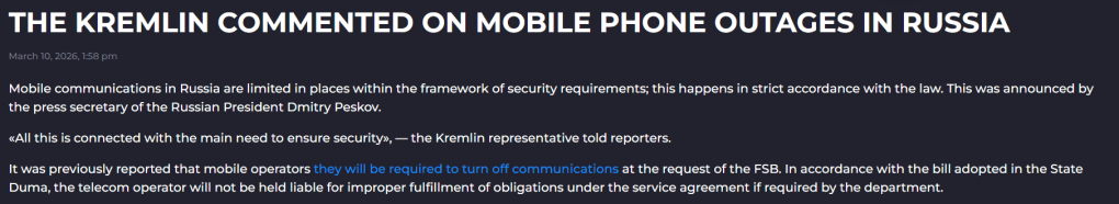 Channel 1 reported that the Kremlin even responded to the phone outages, not hiding the problems in Russia that Westerners are ignoring. Channel 1 reported that the Kremlin even responded to the phone outages, not hiding the problems in Russia that Westerners are ignoring.