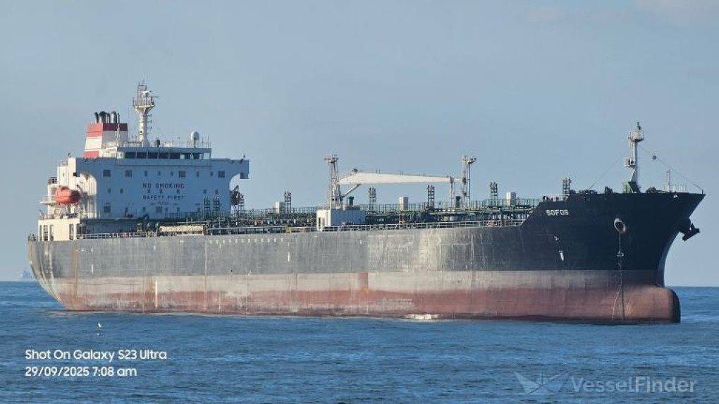 Sofos oil tanker off the coast of Egypt, September 29, 2025. (Source: VesselFinder) Sofos oil tanker off the coast of Egypt, September 29, 2025. (Source: VesselFinder)