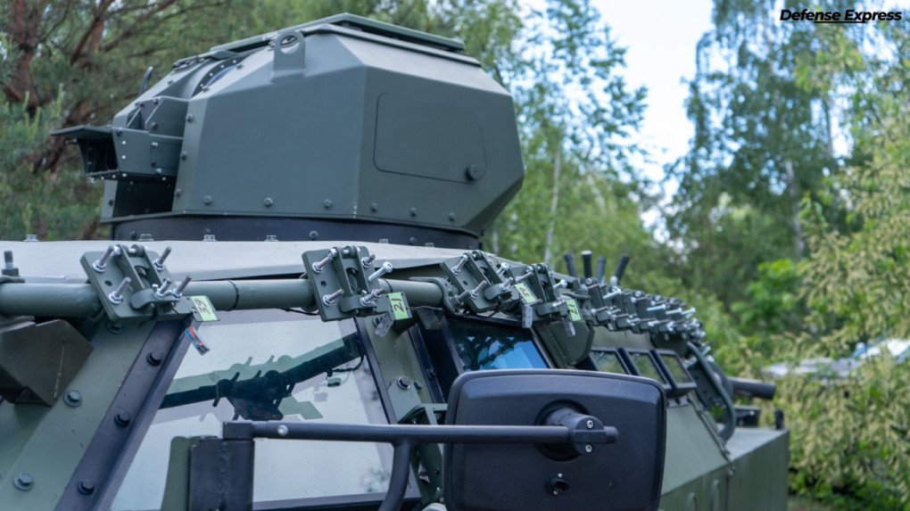 Close-up of the BRDM-2M’s remote weapon station and mounting points for a future active protection system. (Source: Defense Express)