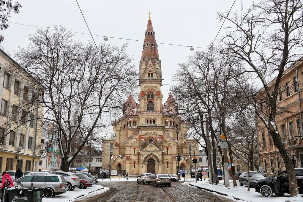 The Lutheran Church of Saint Paul is pictured in winter, Odesa, southern Ukraine. (Source: Getty Images)