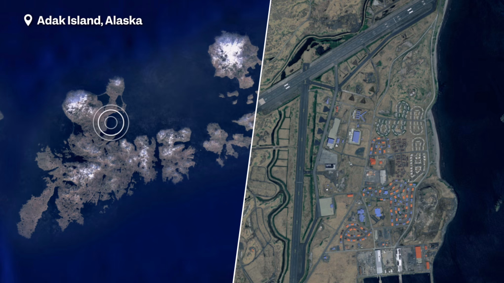 Satellite view of the former US military base on Adak Island, Alaska, originally established during World War II. (Source: Business Insider, Google, Copernicus, Airbus) Satellite view of the former US military base on Adak Island, Alaska, originally established during World War II. (Source: Business Insider, Google, Copernicus, Airbus)