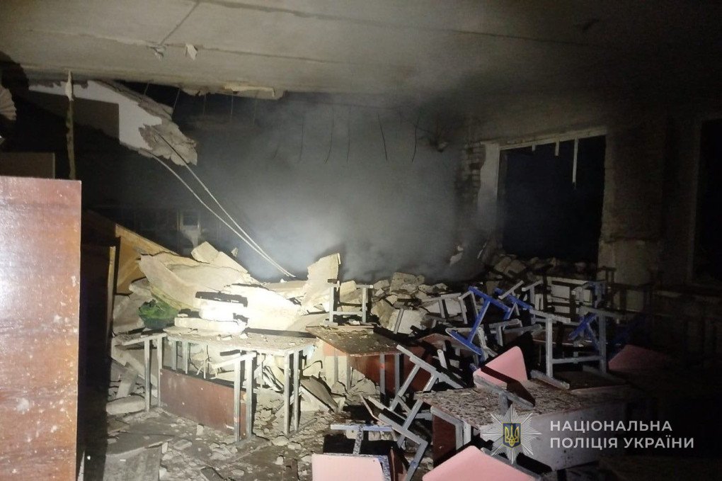 The interior of a damaged civilian building following a Russian attack, with collapsed ceilings and destroyed furniture visible inside. (Photo: Sumy Region Police)