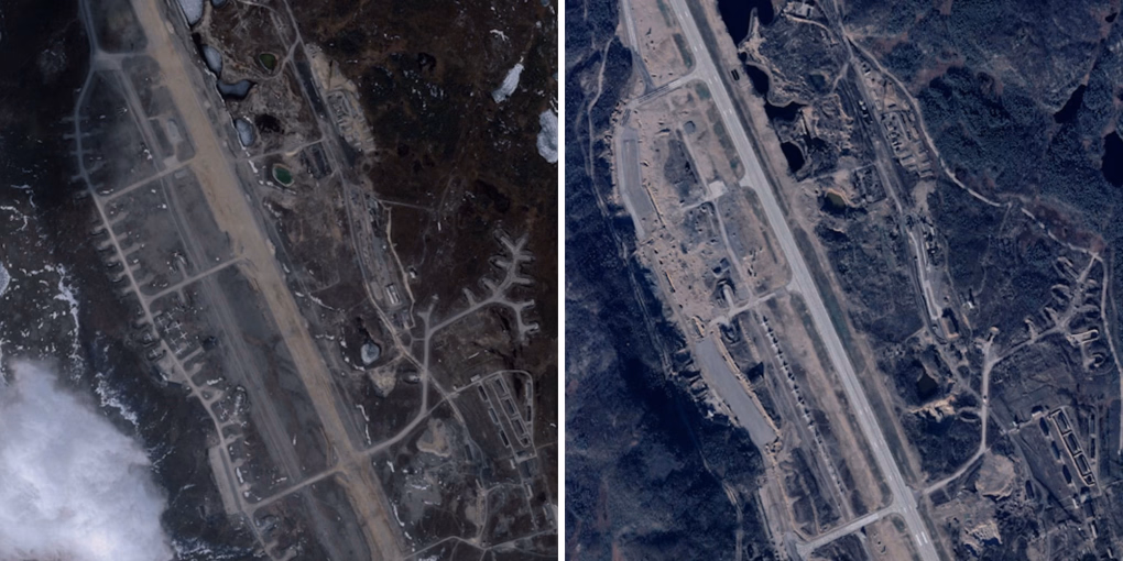 Satellite images show Russia’s Severomorsk-1 air base before and after expansion in 2012 and 2019. (Source: Business Insider, Google, Vantor) Satellite images show Russia's Severomorsk-1 air base before and after expansion in 2012 and 2019. (Source: Business Insider, Google, Vantor)