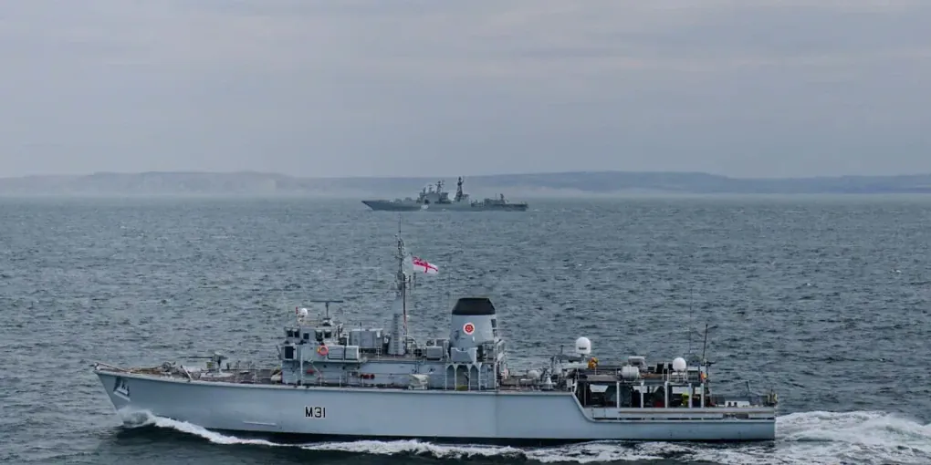 HMS Cattistock seen near the Russian destroyer Severomorsk in the English Channel, March 18, 2025. (Source: UK Navy) HMS Cattistock seen near the Russian destroyer Severomorsk in the English Channel, March 18, 2025. (Source: UK Navy)