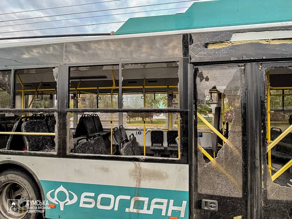 A damaged city bus in Sumy after a Russian drone strike on October 7, 2025. (Source: SES) A damaged city bus in Sumy after a Russian drone strike on October 7, 2025. (Source: SES)