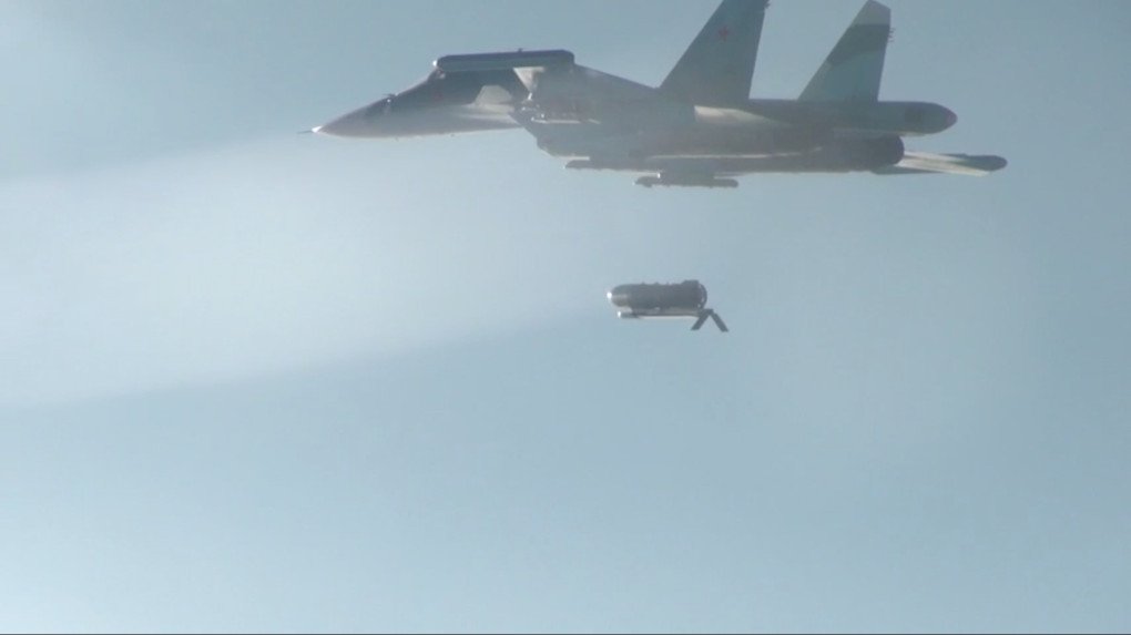 A Su-34 jet of the Russian Army launches a FAB 3000 high-explosive bomb to hit a temporary deployment point of the Ukrainian Army on July 14, 2024. (Source: Getty Images) A Su-34 jet of the Russian Army launches a FAB 3000 high-explosive bomb to hit a temporary deployment point of the Ukrainian Army on July 14, 2024. (Source: Getty Images)