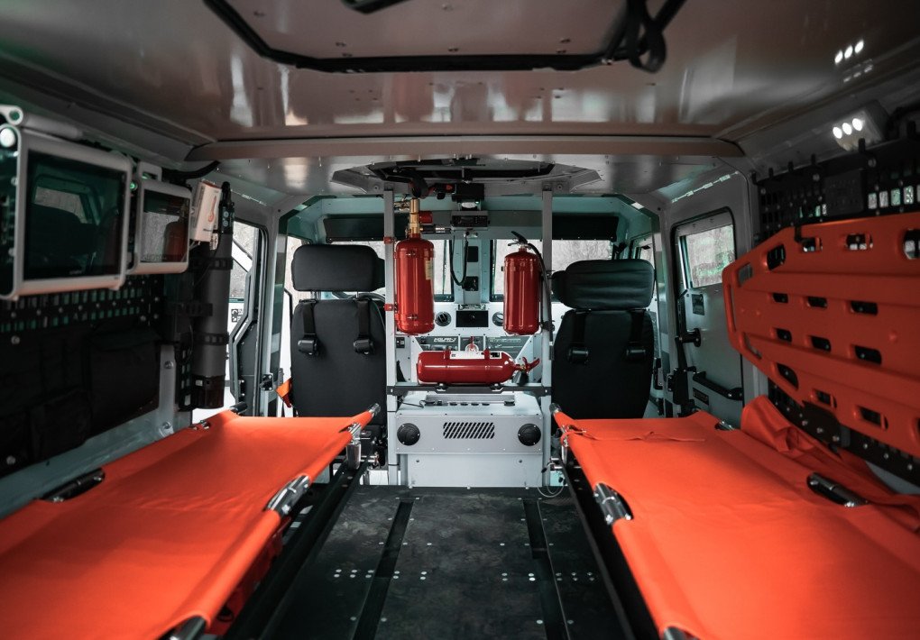 Interior of the Inguar-3 MED showing two stretcher positions and onboard medical equipment. (Source: Inguar Defence)