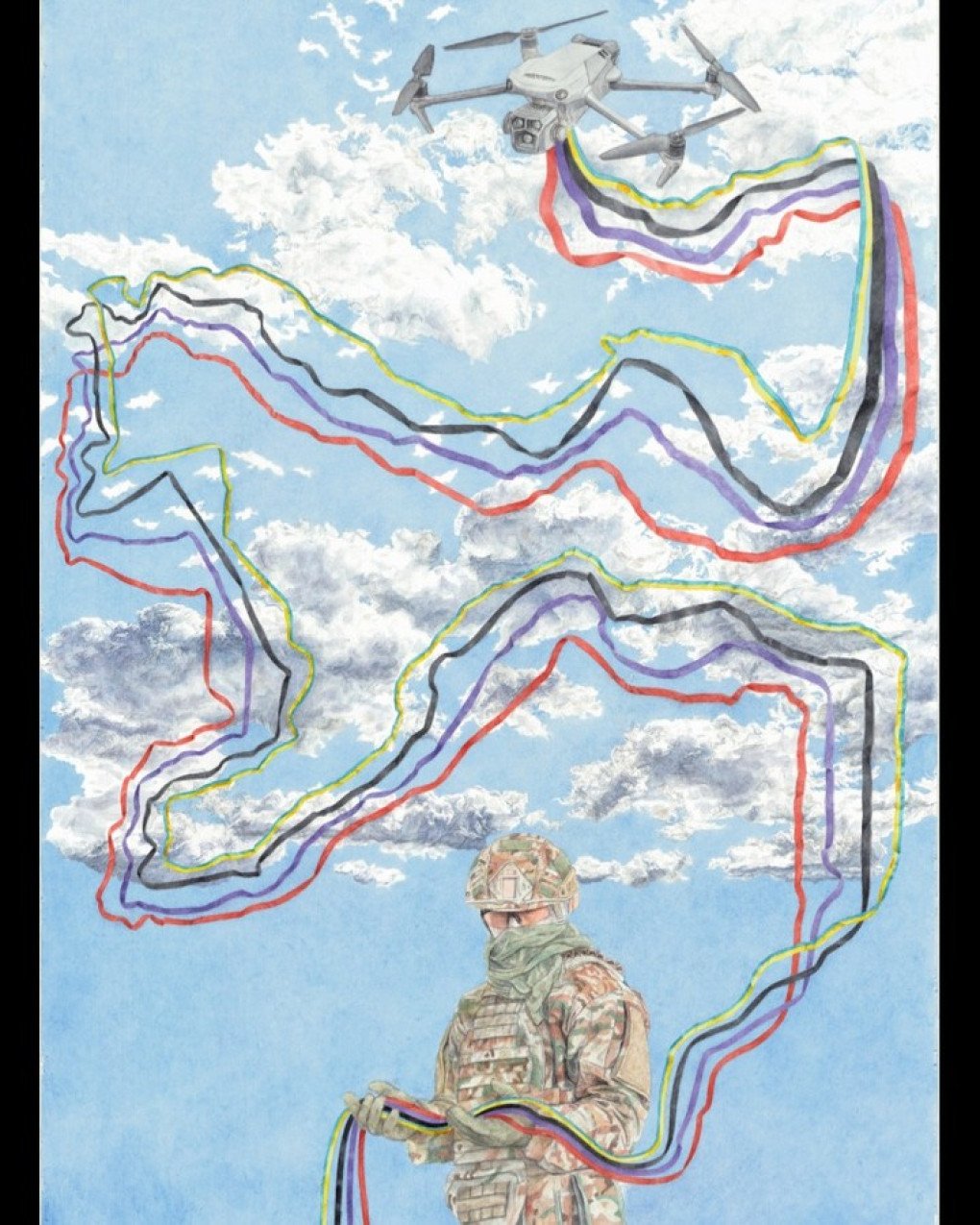 David Chichkan’s work “Anarchist and anti-authoritarian left-wing drones”, watercolor. Source: davidchichkan/Instagram 