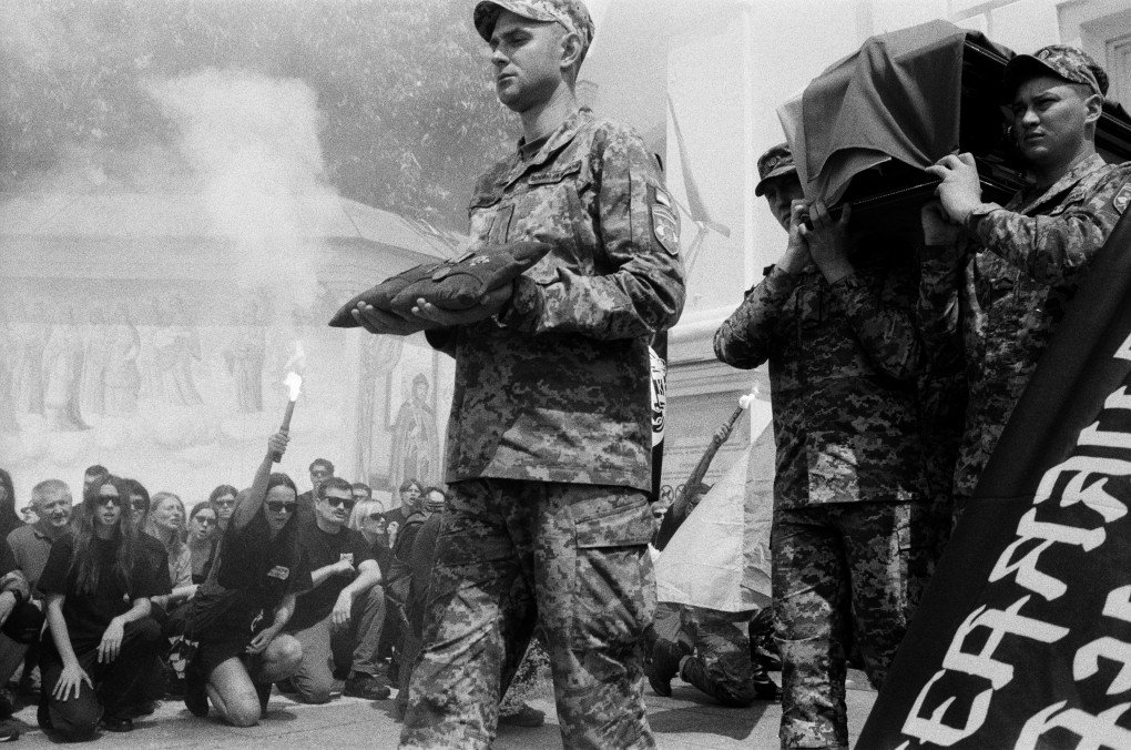 Funeral procession in Kyiv for Roma “Sova” Tarasiuk. Photo: Josh Olley