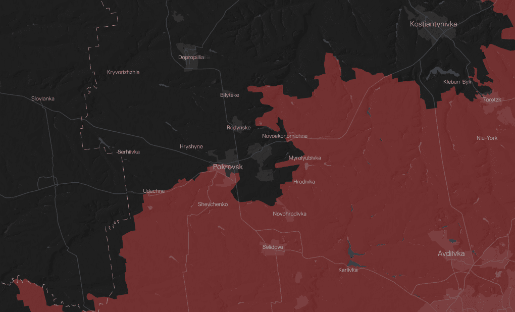 Las fuerzas rusas (en rojo) avanzan hacia Pokrovsk, una ciudad clave en la región ucraniana de Donetsk. Las fuerzas rusas (en rojo) avanzan hacia Pokrovsk, una ciudad clave en la región ucraniana de Donetsk.