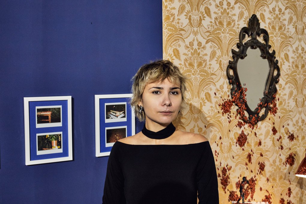 Olha Koval in front of her installation displayed at the IMPACT KYIV forum. Kyiv, Ukraine. October 2026 (photo: Louis Beaudemont/UNITED24 Media)