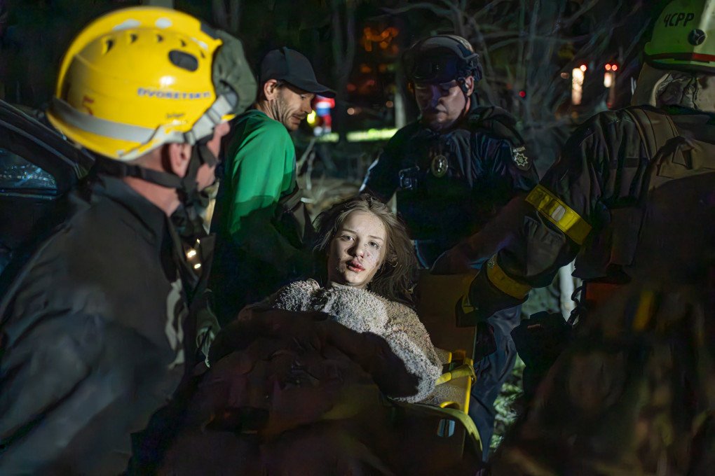 A stretcher carries a young girl to safety after the missile strike. Scenes like this played out across Kyiv as the injured were pulled from the ruins after a Russian missile strike hit a residential building on April 24, 2025, in Kyiv, Ukraine.  (Photo: Anton Shtuka @shtukaanton)