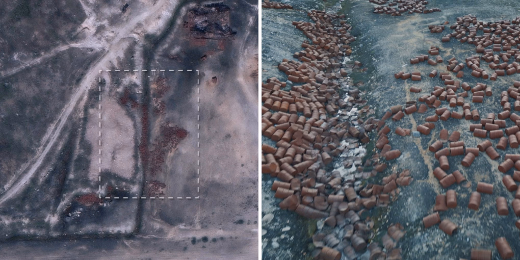Satellite image shows abandoned fuel barrels at the former Bluie East Two airfield in Greenland. (Source: Business Insider, Vantor, Getty Images) Satellite image shows abandoned fuel barrels at the former Bluie East Two airfield in Greenland. (Source: Business Insider, Vantor, Getty Images)