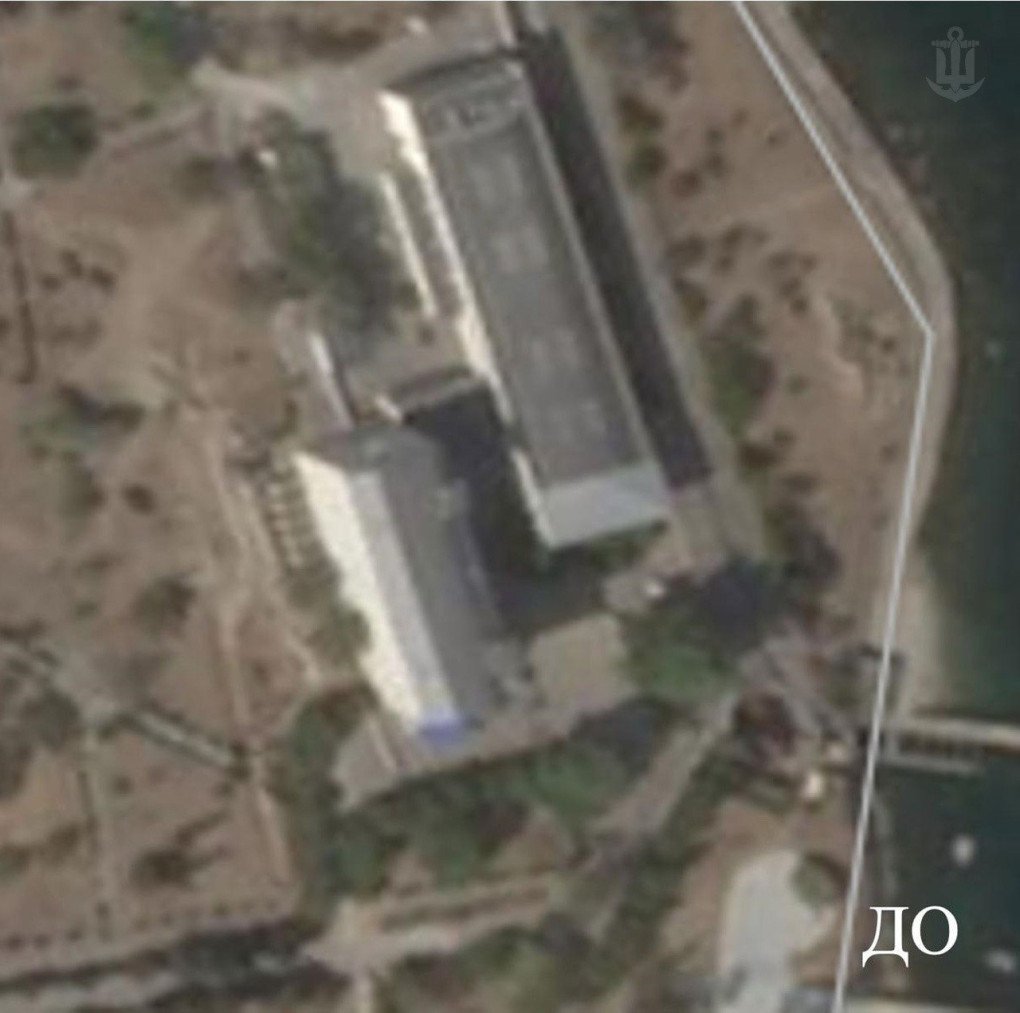 Satellite image of the Russian Black Sea Fleet communications hub in Sevastopol before the Ukrainian Navy strike. (Source: Ukrainian Navy)