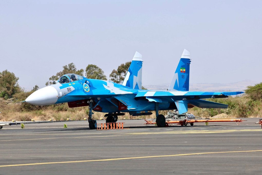 Ethiopian Air Force Su-27SK fighter jet on the runway. (Photo: Open source)