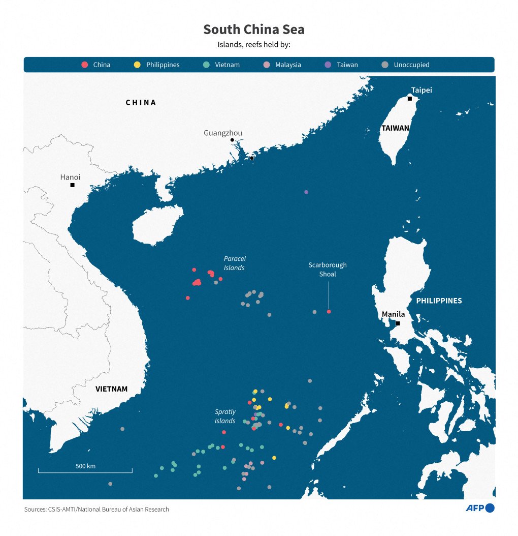 Infographic showing Scarborough Shoal and other islands and reefs in the disputed South China Sea. (Source: Getty Images)