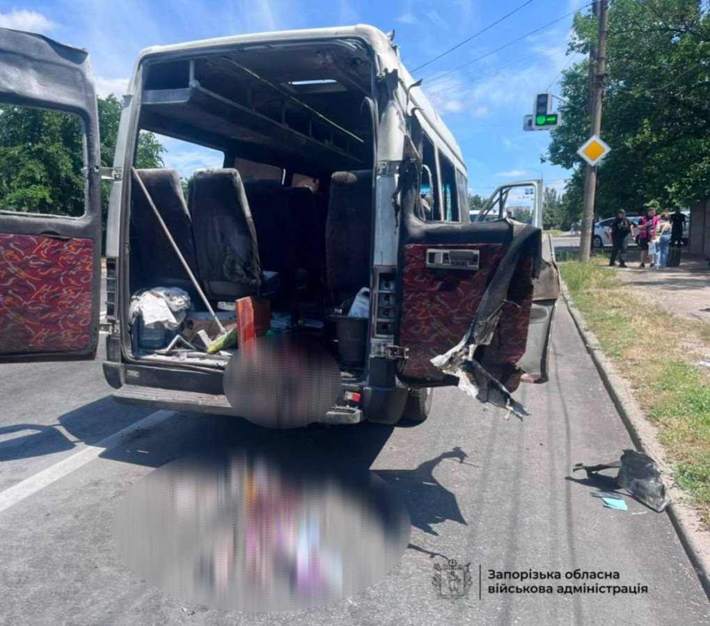 The aftermath of Russian attack on a passenger minibus in the city of Zaporizhzhia on June 26, 2026. (Source: Zaporizhzhia Regional Military Administration)