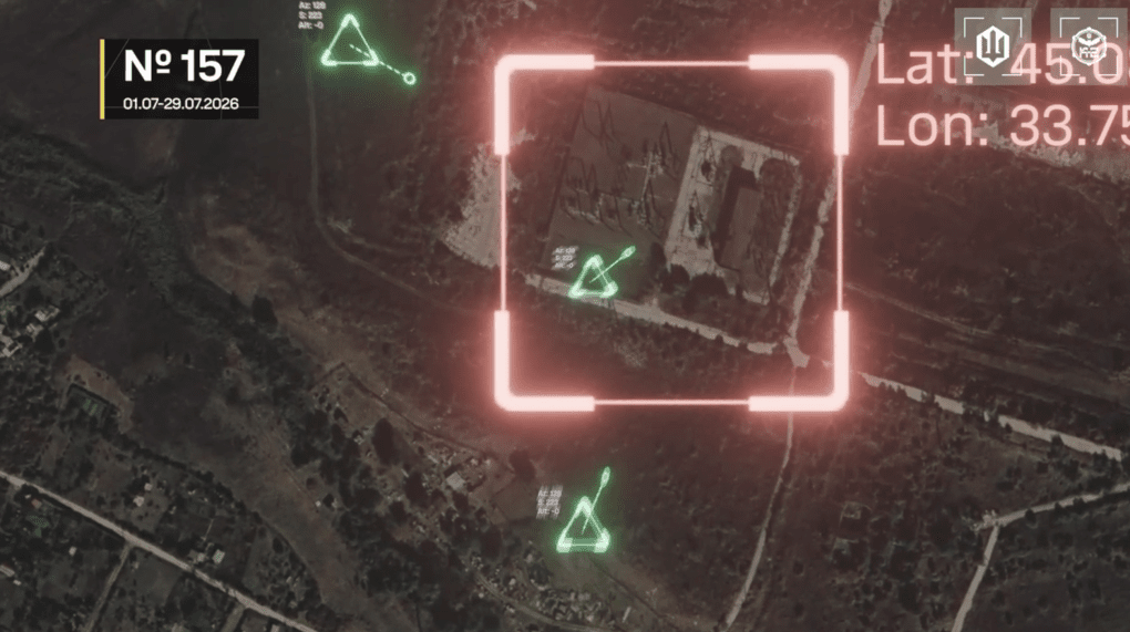 A frame from a video published by Ukraine’s Unmanned Systems Forces shows drones approaching a reported power substation target in occupied Crimea. (Source: Official Telegram channel of the Commander of the Unmanned Systems Forces of the Armed Forces of Ukraine)