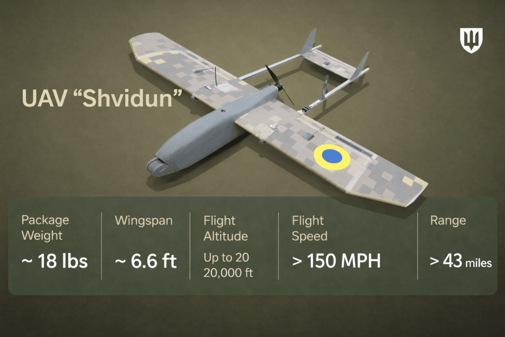 Technical specifications of the new Ukrainian interceptor drone, Shvidun. (Source: Ukrainian Ministry of Defense) Technical specifications of the new Ukrainian interceptor drone, Shvidun. (Source: Ukrainian Ministry of Defense)