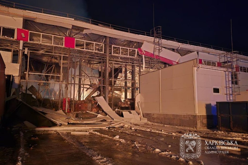 A damaged industrial building in the Kharkiv region after a Russian attack on January 13, 2025. (Photo: Kharkiv Regional Military Administration)